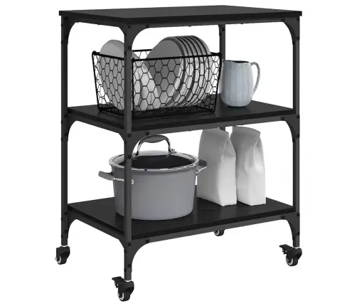 Virtuvės Vežimėlis Juodas Ąžuolas 60 X 41 X 76 Cm