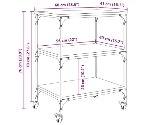 Virtuvės Vežimėlis Juodas Ąžuolas 60 X 41 X 76 Cm