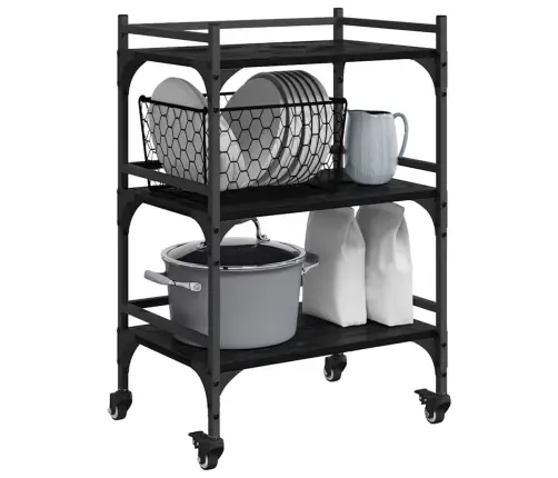 Köögikäru Must Tamm 50 X 35 X 75.5 Cm Tehispuit