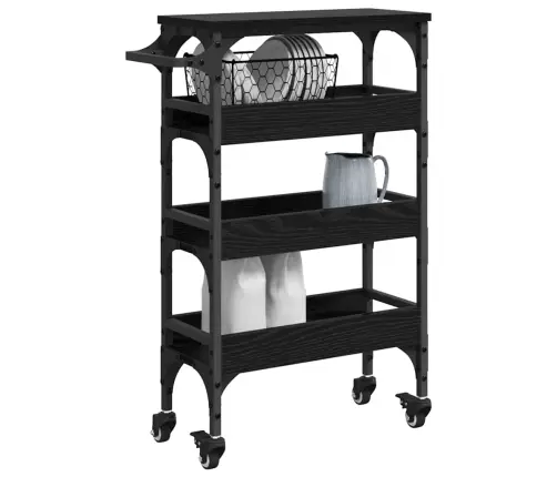 Virtuves Ratiņš Melns Ozolkoks 53 X 20 X 76 Cm Vidaxl