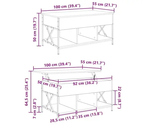 Kafijas Galdiņš Vecs Koks 100 X 55 X 50 Cm Inženierijas Koks Vidaxl