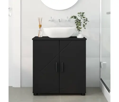 Vannitoa Kapp Uksega Must 61 X 35 X 64 Cm Tehispuit & Metall