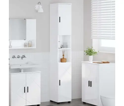 Vonios Spintelė Aukštai Blizganti Balta 30 X 35 X 192 Cm