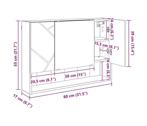 Peeglikapp Ladustamisega Hall Sonoma 80 X 17 X 55 Cm Tehispuit