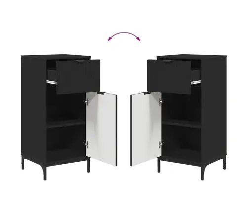 Vannitoa Kapp Uksega Must 39,5 X 36 X 88 Cm Tehispuit & Metall