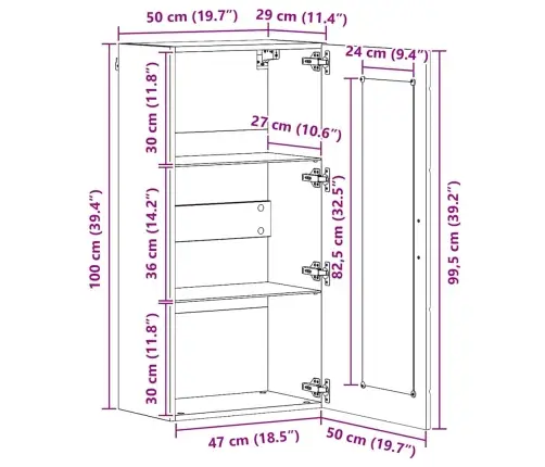 Sienā Uzstādāms Skapis Ar Durvīm Betona Pelēka 55 X 29 X 100 Cm Vidaxl
