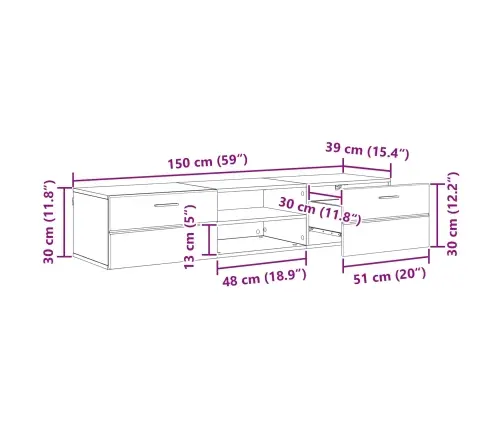Televizora Skapīša Ar Atvilktni Betona Pelēka 150 X 39 X 30 Cm Vidaxl