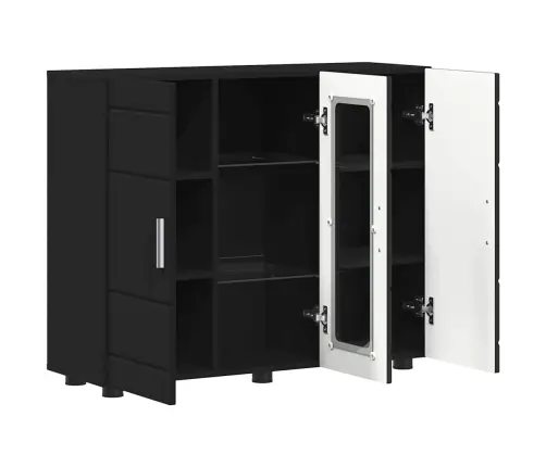 Puse Ar Plauktu Melna 55.5 X 29 X 100 Cm Inženierijas Koks Vidaxl