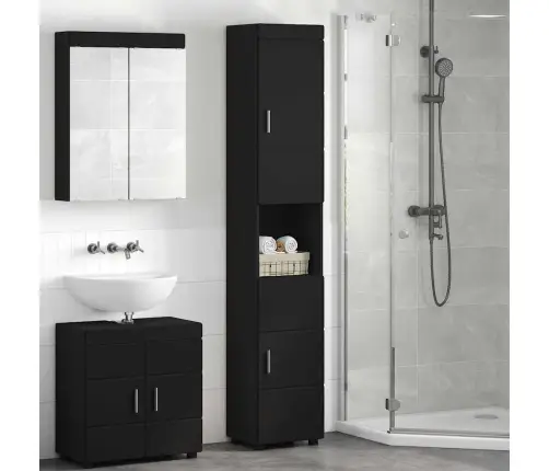 Vannas Istabas Skapītis Ar Uzglabāšanu Melna 37 X 31.5 X 203 Cm Vidaxl