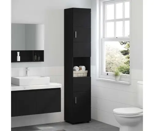 Vannas Istabas Skapītis Ar Uzglabāšanu Melna 37 X 31.5 X 203 Cm Vidaxl