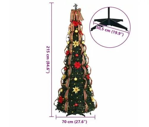 Tehisjõulupuu Koos 200 Led-Iga Koos Alusega Roheline 210 Cm Pvc