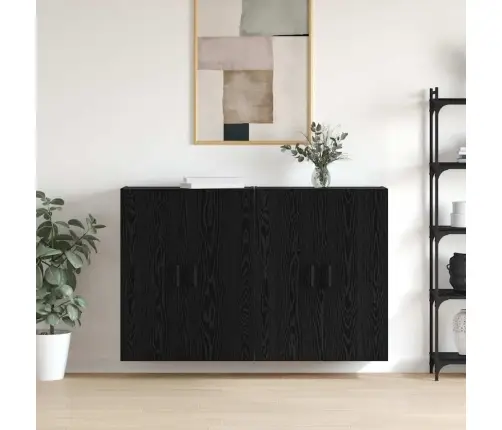 Sieniniai Spintelės 2 Pcs Juoda Ąžuolo 69.5 X 34 X 90 Cm Sieniniai Spintelės 2 Pcs Juoda Ąžuolo 69.5 X 34 X 90 Cm