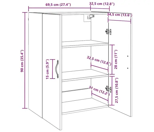 Sienā Uzstādītie Skapji 2 Pcs Amatnieku Ozola 69.5 X 34 X 90 Cm Vidaxl