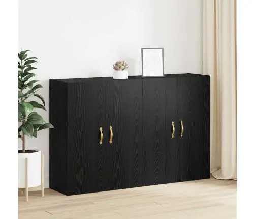 Seinale Kinnitatud Kapid 2 Pcs Must Tamm 69.5 X 34 X 90 Cm