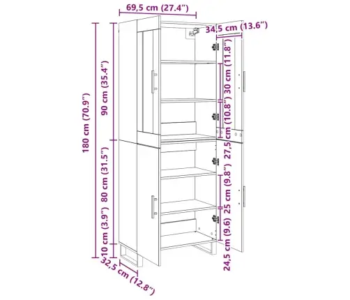 Kõrgushein Must Tamm 69,5 X 34 X 180 Cm Tehispuit
