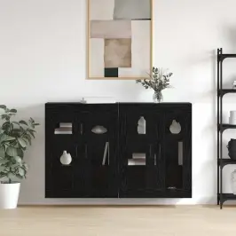 Sieniniai Spintelės 2 Pcs Juoda Ąžuolo 69,5 X 34 X 90 Cm