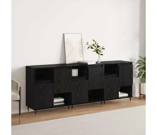 Sānu Skapji 3 Pcs Melns Ozols 180 X 35 X 70 Cm Vidaxl