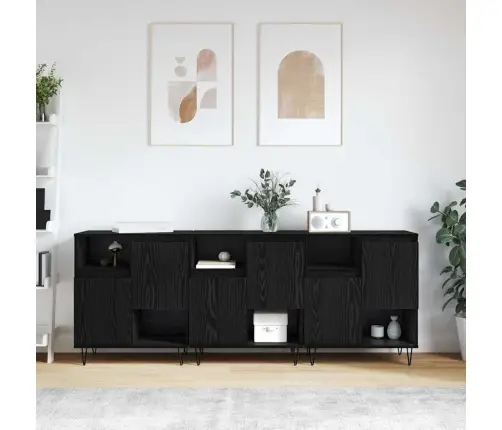 Sānu Skapji 3 Pcs Melns Ozols 180 X 35 X 70 Cm Vidaxl