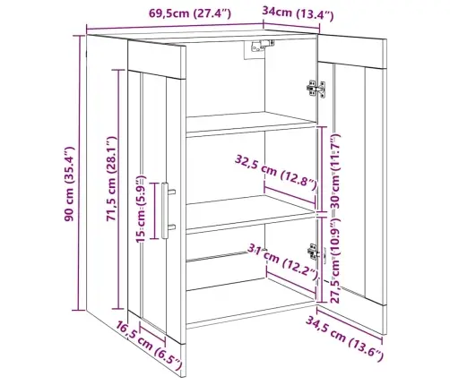 Sienā Uzstādītie Skapji 2 Pcs Melns Ozols 69.5 X 34 X 90 Cm Vidaxl