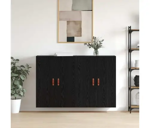 Seinale Kinnitatud Kapid 2 Pcs Must Tamm 69.5 X 34 X 90 Cm