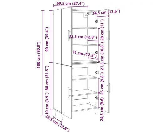 Augstais Skapītis Amatnieku Ozola 69.5 X 34 X 180 Cm Vidaxl