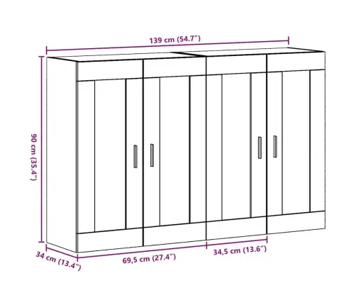 Sienas Skapji 2 Gab. Vecs Koks 69,5 X 34 X 90 Cm Izstrādāti No Inženieru Koka. Vidaxl