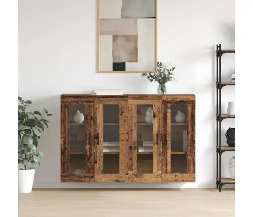 Seinale Kinnitatud Kapid 2 Pcs Vana Puit 69,5 X 34 X 90 Cm