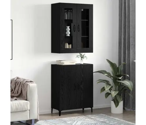 Aukštas Spintelė 2 Pcs Juodas Ąžuolas Apdirbta Mediena