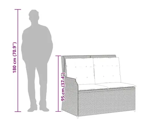 Dārza Sols Ar Spilvenu Melna Poliūtu Rotangpalma Vidaxl