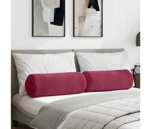 Pagalvės 2 Pcs Vyno Raudona Ø 25 X 70 Cm Kordūrinis Audinys