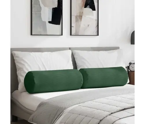 Spilveni 2 Pcs Tumši Zaļš Ø 25 X 70 Cm Korduroja Audums Vidaxl