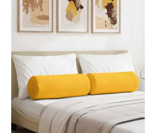 Spilveni 2 Pcs Gaiši Dzeltena Ø 25 X 70 Cm Korduroja Audums Vidaxl