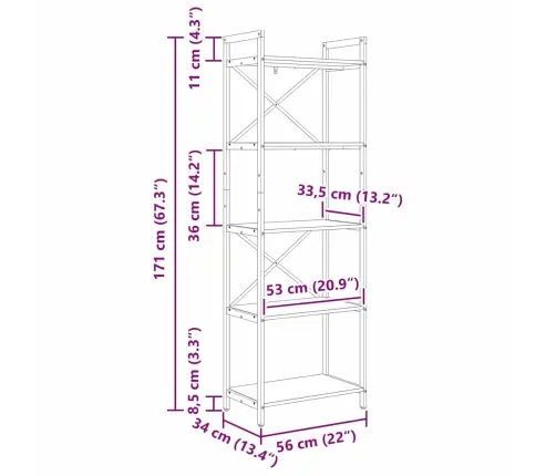 Grāmatu Plaukts Vecs Koks 56 X 34 X 171 Cm Inženierijas Koks Vidaxl