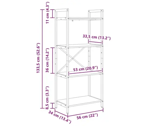 Knygų Lentyna Rūkyta Ąžuolas 56 X 34 X 133,5 Cm