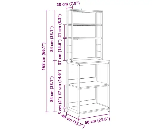 Virtuvės Lentyna Senovinis Medis 60 X 40 X 168 Cm
