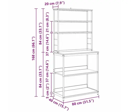 Virtuvės Lentyna Rūkyta Ąžuolas 80 X 40 X 168 Cm