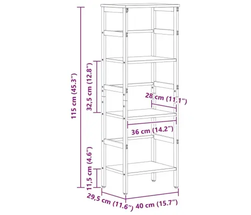 Grāmatu Plaukts Dūmaka Ozols 40 X 29,5 X 115 Cm Vidaxl