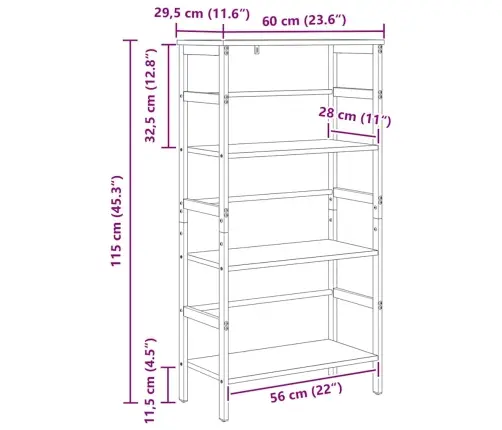 Grāmatu Plaukts Melns Ozolkoks 60 X 29,5 X 115 Cm Vidaxl
