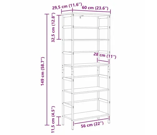 Grāmatu Plaukts Vecs Koks 60 X 29,5 X 149 Cm Inženierijas Koks Vidaxl
