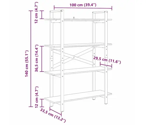 Grāmatu Plaukts Artisānā Ozols 100 X 33,5 X 140 Cm Vidaxl