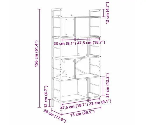 Raamatukapp Sonoma Tamm 75 X 30 X 156 Cm Tehispuit