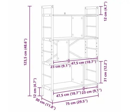Grāmatu Plaukts Artisānā Ozols 75 X 30 X 123,5 Cm Vidaxl