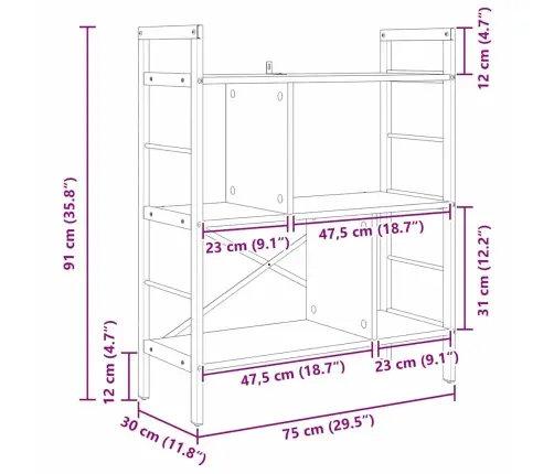 Grāmatu Plaukts Artisānā Ozols 75 X 30 X 91 Cm Vidaxl