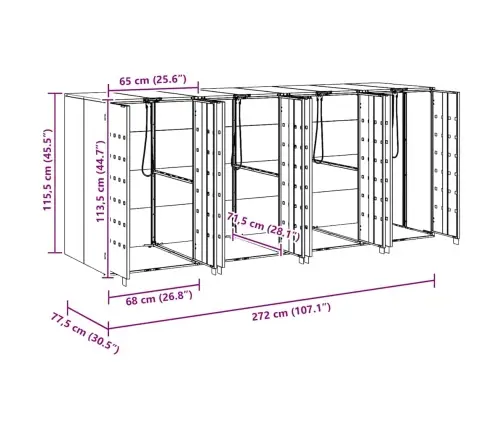 Ratiņu Tvertņu Glabāšana 3 Tvertņiem Antracīts Vidaxl