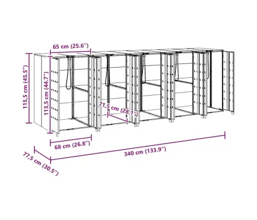 Ratiņu Tvertņu Glabāšana 3 Tvertņiem Antracīts Vidaxl