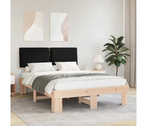 Gultas Rāmis Ar Polsterētu Galvas Balstu Melna 150 X 200 Cm Vidaxl