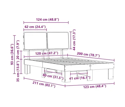 Voodiraam Pehme Peatoega Peaga Tumehall 120 X 200 Cm Tahke Mänd