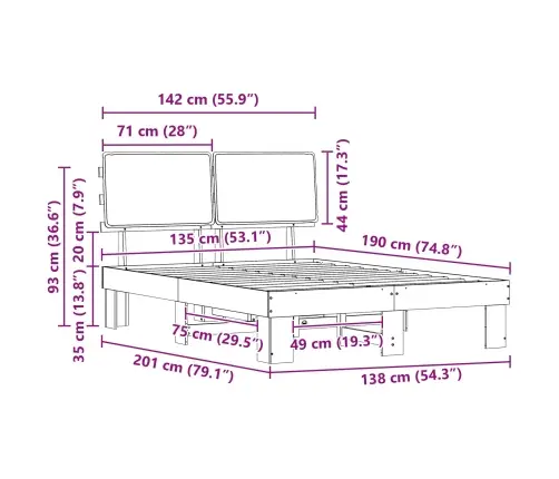Lovo Rėmas Su Apmuštu Galvūgaliu Tamsiai Pilka 135 X 190 Cm