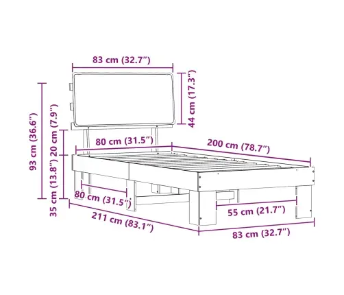 Gultas Rāmis Ar Polsterētu Galvas Balstu Melna 80 X 200 Cm Vidaxl