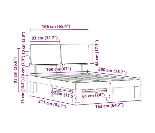 Gultas Rāmis Ar Polsterētu Galvas Balstu Melna 160 X 200 Cm Vidaxl